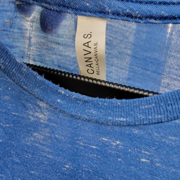 Bella + Canvas Blue T-Shirt White Graphic Crew Neck Short Sleeves Men's Size M - Picture 3 of 8